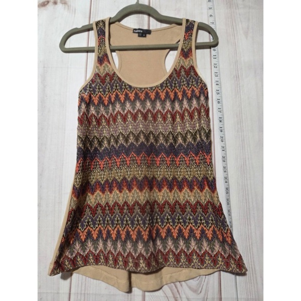 Takara Womens Metallic Chevron Racerback Tank Top Tan Purple Orange Small